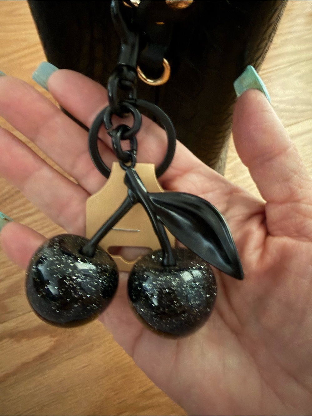 Source Unknown Black Glitter Cherry Keychain Charm